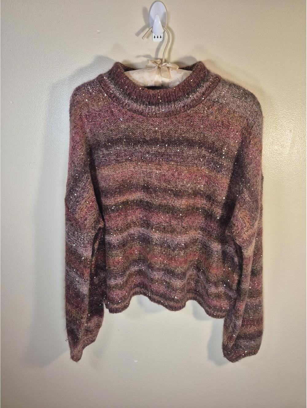 Banana Republic Ombre Burgundy/Fall Hues Sequin Cropped Sweater Size XL